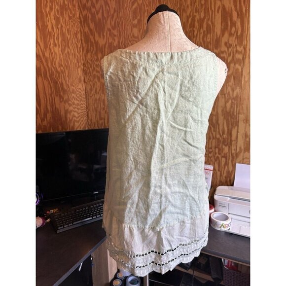 Valentina Naldi ITALY Top LINEN Sleeveless Relaxed Babydoll Light Green Sz L - Picture 4 of 7
